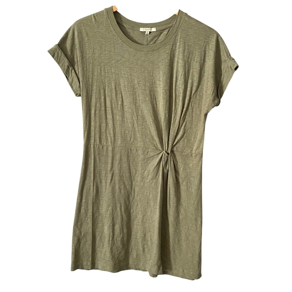 Z Supply Sz Small Sage Green Cotton Slub Twist Front T-Shirt Dress Lightweight